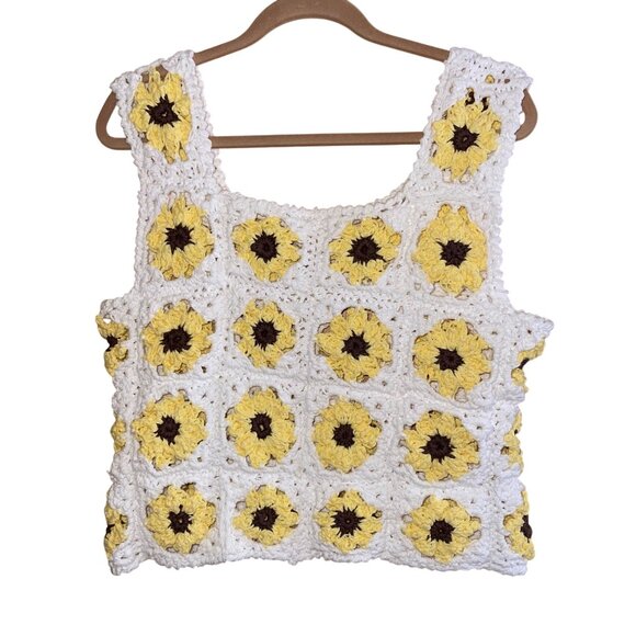 Karen Goodman Handmade Womens Tank Top Size Large Granny Square Sun Flower - Picture 6 of 6